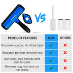 Pet-Pristine Pet Hair Remover Roller and Mini Detailer Combo Pack - Effortless Cats and Dogs Reusable Hair Removal for Couches, Beds, Carpets, Furniture