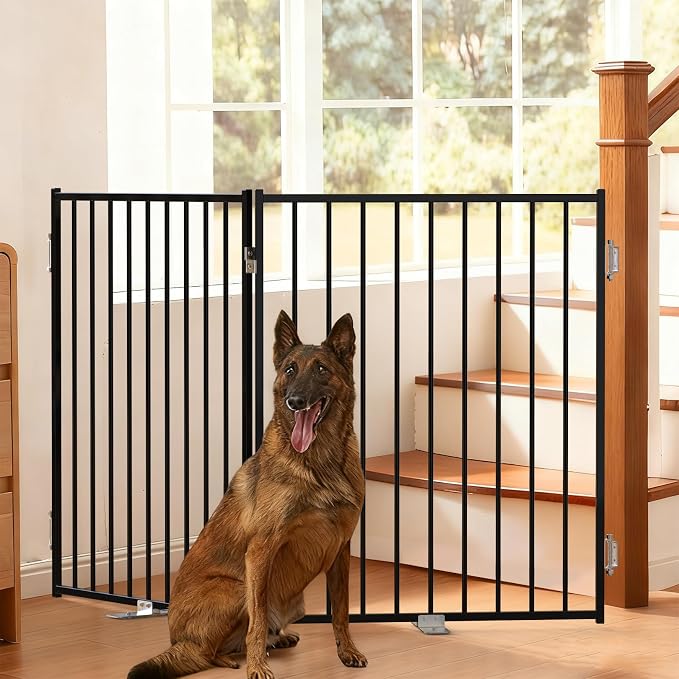 No Pawblems Full Metal Free Standing Dog Gate Extension, 36'' Tall | Foldable Dog Fence Extension for Indoor & Outdoor, Up to 52 Inch Extra Wide Pet Gate for Stairs, Deck, Yard, 2 Panels, Black