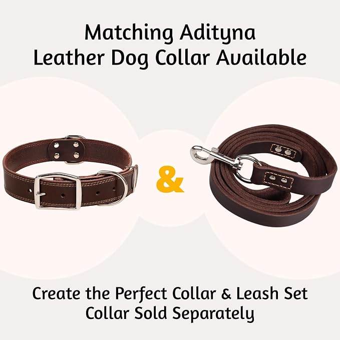 ADITYNA Leather Dog Leash for Large & Extra-Large Dogs, 6ft x 1" | Soft yet strong leather leash for walking, training, hiking — great for Great Dane, Rottweiler, Cane Corso, Mastiff.