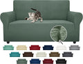 ZNSAYOTX Super Stretch Couch Cover Love Seat Sofa Covers for Living Room Dogs Pet Friendly Furniture Protector Spandex Loveseat Slipcovers with Anti Slip Foam Sticks (Pea Green, Loveseat)