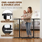 Mumeasy 29.7-48" Baby Gate for Stairs, Pressure Mounted Dog Gate for Doorways, Extra Wide Walk Thru Safety Pet Gate for Doors with Auto Close, Easy Install Child Gate for Hallway Indoor House, Black