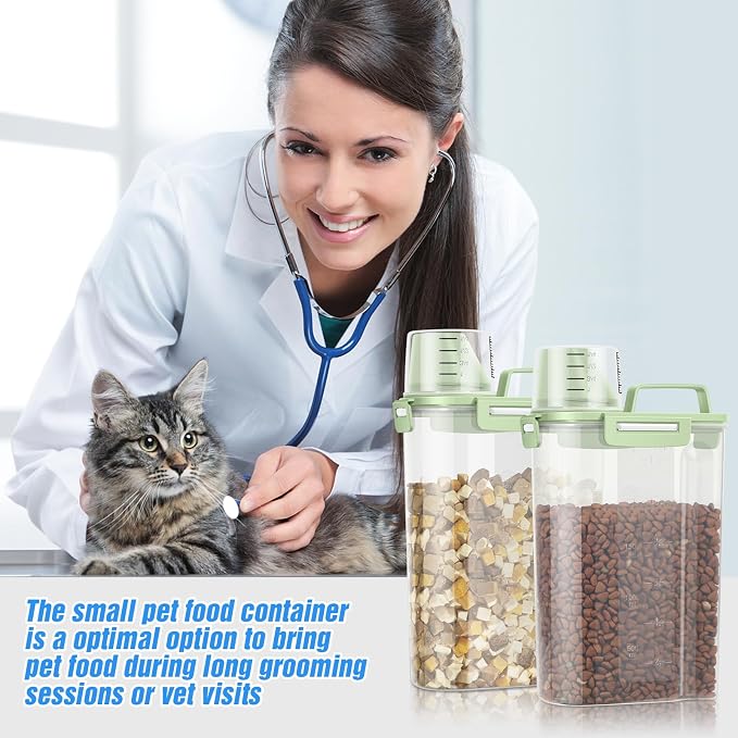 TBMax Small Dog Cat Food Storage Containers 2 Pack, Travel-Friendly Pet Food Container with Spout & Measuring Cup, Kid-Friendly Pet Feeding Dispenser, Portable Dog Treat Bird Seed Container