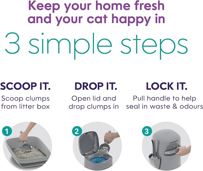 Litter Genie Easy Roll Cat Litter Disposal Pail | Odour Control, Refill Bags & Scoop