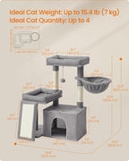 Feandrea Cat Tree, Cat Tower Condo Scratching Posts and Ramp, Dove Gray | 2 Large Perches, Cave, Basket, 33.8 Inches Tall, A Little Ball Dove Gray