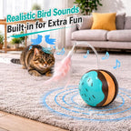 Interactive Cat Toys for Indoor Cats, Automatic Rechargeable Rolling Ball | Realistic Bird Chirping Sound, 6-Color Breathing Light Wand, Feather & Tail Attachments included, Large 3-Inch Ball Design