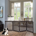 unipaws 24”H Free Standing Pet Gate for Dog Cat, 80”Wide Wooden Dog Gates | Foldable Pet Fence for Doorway, Stairs, Step, Expandable Doggy Barrier, Indoor Use