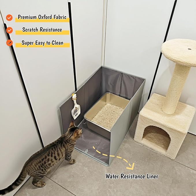 Extra Large Cat Litter Box Enclosure, Open Top High Sided Splash Guard, Water Resistance Shield for Cat Litter Boxes