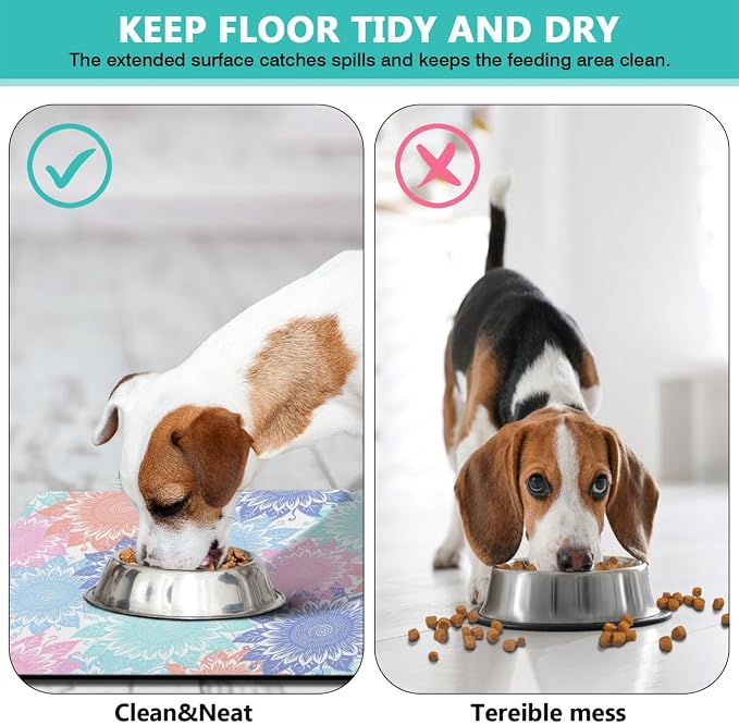Pet Feeding Mat for Floors Waterproof Dog Mat for Food and Water Absorbent Quick Dry Non Slip mat for Cat Bowls