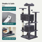 DUMOS 54 Inch Cat Tree Tower with Scratching Posts | Indoor Multi-Level Pet House for Large Cats with 2 Condos, Round Platform, Small Ladder and Toys, Grey