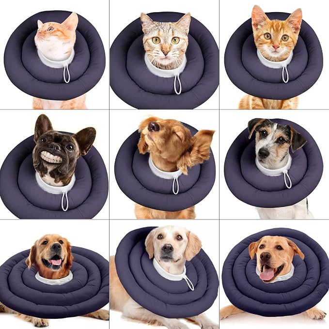 IDOMIK Dog Recovery Collar, Waterproof Soft Dog Cone After Surgery | Comfy Protective Elizabethan Collar Alternative for Dogs Cats, Adjustable Pet Neck Donut Cone Anti-Licking Wounds,Grey,L