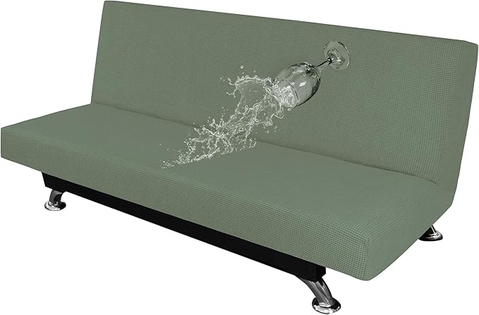Easy-Going 100% Waterproof Futon Cover, Stretch Futon Slipcover Large | Dual Waterproof Armless Futon Couch Cover, Leakproof Sofa Bed Furniture Protector for Kids Pets Dog Cat, Grayish Green