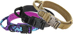 Hotsky Tactical Dog Collar, Adjustable Military Training Nylon Airtag Collar with Handle and Heavy Duty Metal Buckle for Medium Large Dogs, with Airtag Holder and Two Patches（Brown,L）