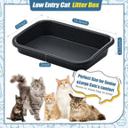 Uiifan 3 Pcs Extra Large Low Entry Cat Litter Box for Senior Kitty Pet Open Top Litter Box for Senior Kitten Handicap Disabled Older Elderly Cats, Easy to Clean(Dark Gray,16.9 x 12 x 3.15 Inches)