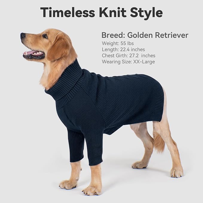 cyeollo Dog Sweater Long Sleeve Knitted Turtleneck Pullover Warm Clothes | Ultra Soft Warm Knit, Full Coverage, 4-Way Stretch for Easy Movement, Easy On & Off, Winter Daily Wear for Small Dogs
