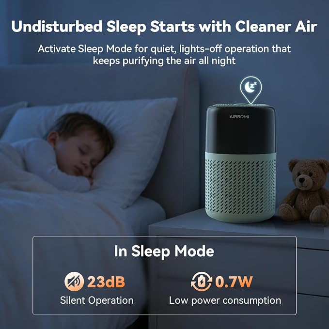 AIRROMI HEPA Air Purifier for Bedroom&Home,Pet Air Purifier for Home Pets,Removes Pet Odor,Cat Litter Smell,Dust,Smoke&Allergies,Quiet Room Air Purifier with Scents,360°Air Cleaner,A2005 Green