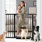 SHYUJAJIE 37 Inch Tall Baby Gate with Small Cat Door | Adjustable 29.55"-46.06 "Wide,Auto Close Dog Gate Easy Walk Thru Pet Gate for Stairs, Doorway, House, Pressure Mounted