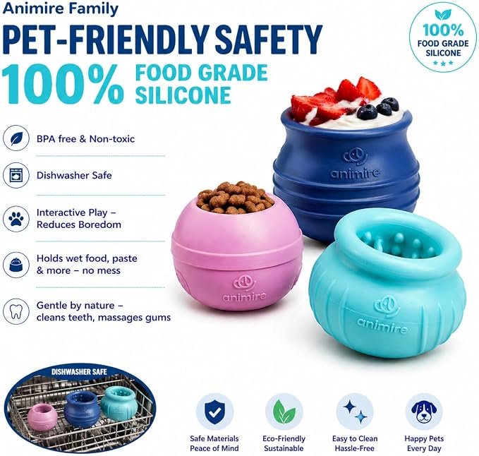 Wobbly Dog Enrichment Lick Toy, Stuffable Frozen Lick Bowl to Keep Dogs Busy, Long-Lasting Interactive Treat Dispensing Dog Toy, Silicone Fetch Catch Chew Toy(Dark Blue,S)