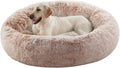 45 in Faux Fur Fluffy Donut Dog Bed for Extra Large Dogs,Brown | Calming Plush Round Jumbo Pet Bed with Removable & Washable Cover,Fits up to 120 lbs Pets