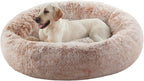 45 in Faux Fur Fluffy Donut Dog Bed for Extra Large Dogs,Brown | Calming Plush Round Jumbo Pet Bed with Removable & Washable Cover,Fits up to 120 lbs Pets