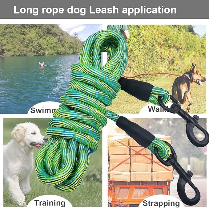 BTINESFUL 8ft Dog Tie-Out Long Tether Rope Leash, 12ft 20ft 30ft 50ft 75ft Dog Lead for Yard- Large Medium Dogs Outdoor Training, Playing, Camping, Backyard (Green, 8 Foot)
