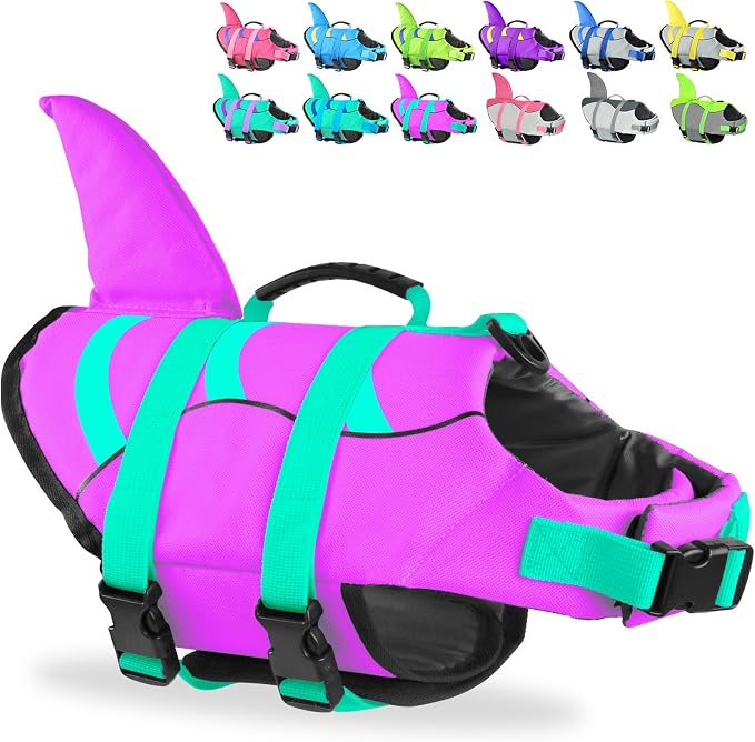 Fragralley Shark Dog Life Jacket, Easy to Put on Dog Life Vest for Swimming and Boating, Vibrant & Adjustable Dog Life Preservers for Small Medium Large Dogs, Suit to Swim, Fish, Beach, Surfing
