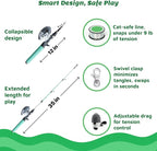 Meowy Cat Wand Toy – Cat Fishing Pole Toy with Reel The Cat Fish Fishing Rod, Telescopic Fiberglass Interactive Teaser Wand for Indoor Cats with Catnip Dental Mesh Attachments