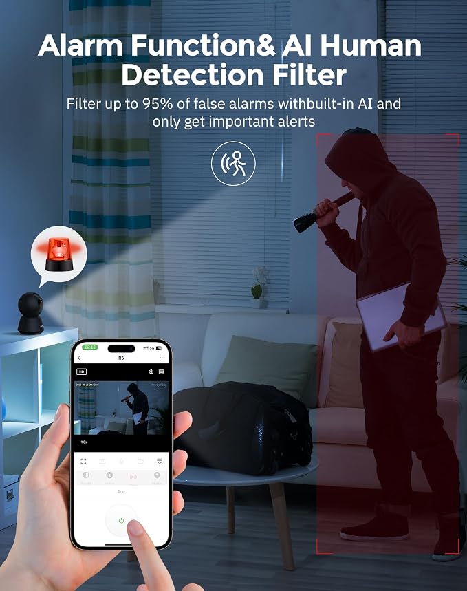 Hugolog 2K 3MP Indoor Pan/Tilt Security Camera with Auto-Focus,Ideal for Baby Monitor/Pet Camera/Home Security,Starlight Color Night Vision,Human/Pet AI,US Cloud,Compatible with Alexa