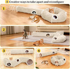 Ownpets 2-in-1 Cat Tunnel Large Lollipop Collapsible Cave Plush,12"D, Beige | Foldable Tunnel Bed, Fluffy Ball, Multi-Exit Maze, For Cats Kittens Puppies Rabbits, Soft Plush, Easy Store, Cozy Hiding Spot