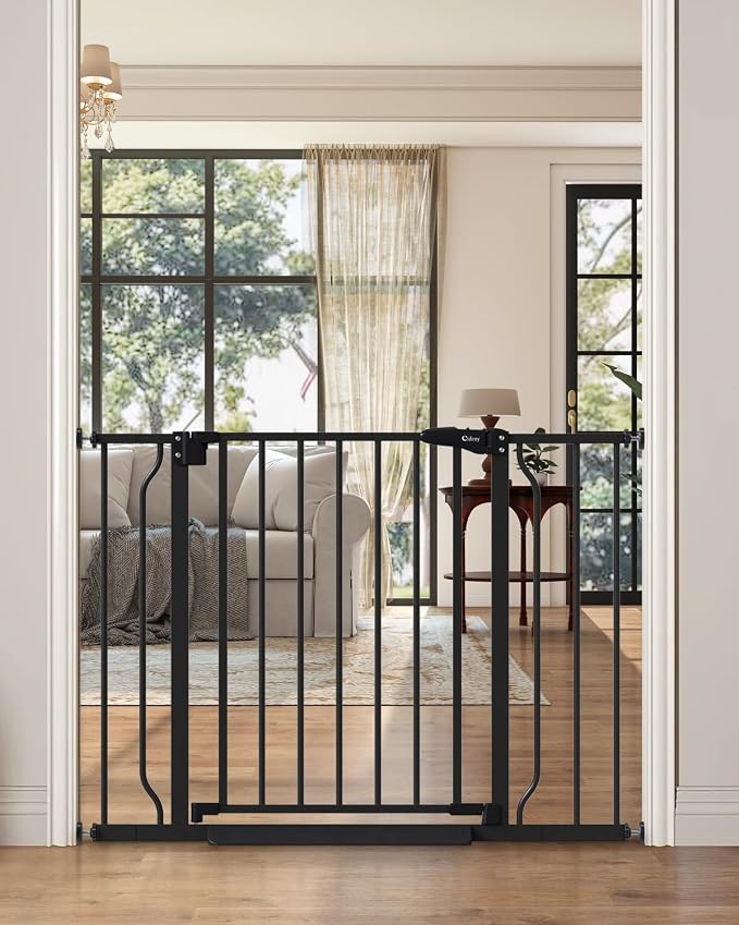 Baby Gate No Drilling, 29"-40" Dog Gate Indoor for Stairs & Doorways | Auto Close, Pressure Mounted Adjustable Pet Gate Indoor, Easy Walk Through Child Gate for Baby & Pet Stroller Friendly, Black