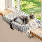 Zakkart Mellow Cat Perch for Windowsill, Hook-On or Screw-On Installation Pet Window Perch, Machine Washable Bed, Heavy Duty Cat Hammock Shelf for Large Cats, Holds up to 40 lbs (Gray, Large)