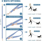 Soft Leather Dog Collar and Leash (6.6') Set - Stylish Rose Gold Heavy Duty Metal Buckle, 4 Adjustable Lengths Leash for Small Medium Large Dogs - Comfortable & Easy to Clean BluePurple S(12.2"-16.9")