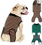 2 Packs Breathable Cotton Dog Recovery Suit for After Neuter Spay Abdominal Wounds Protector, Professional Anti-Licking Onesies for Male Female Pets Surgery Bandages, L Striped Yellow Green