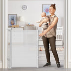 Retractable Baby Gates 2 Pack, 55" Wide Mesh Dog Gate Indoor | 34" Tall Gate for Stairs Doorways Hallways Deck, Child Pet Safety Gate for Indoor Outdoor Home Use, White
