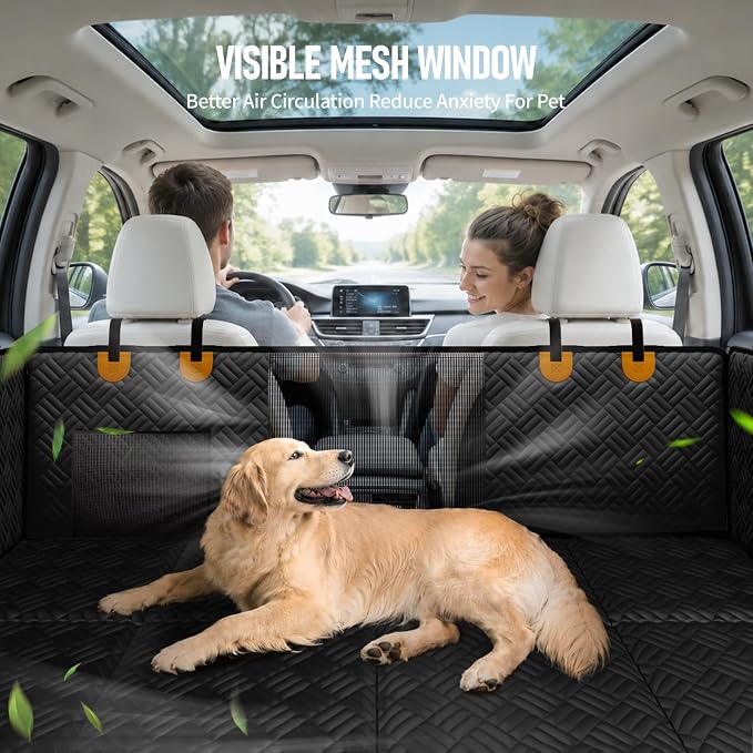 Dog Car Seat Cover for Back Seat, Hard Bottom Back Seat Extender for Dog | Back Seat Pet Cover for Dogs - Supports 400lbs, Waterproof Heavy Duty Scratch Resistant, Dog Hammock for Full-Size Trucks/SUV