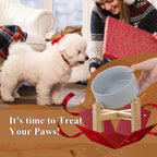 Ceramic Elevated Raised Cat Bowl with Wood Stand No Spill Pet Food Water Feeder Cats Small Dogs