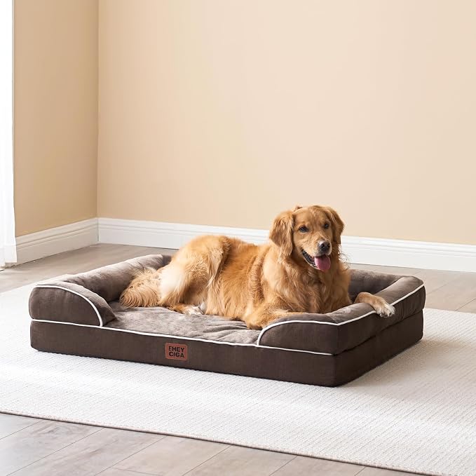 EHEYCIGA Orthopedic Dog Beds Large Sized Dog, Waterproof Washable Pet Bed | Non-Slip Bottom and Egg-Crate Memory Foam Dog Couch Bed with Washable Removable Cover, Brown