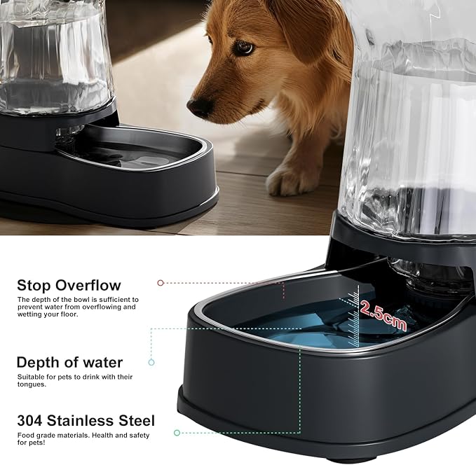 Gardner Pet Automatic Dog Water Dispenser Gravity Stainless Steel Waterer & Food Feeder Set, 100% BPA Free Large Capacity Feeding Bowls for Medium & Large-Sized Dogs Cats Other Pets -(1 Gallon x2)