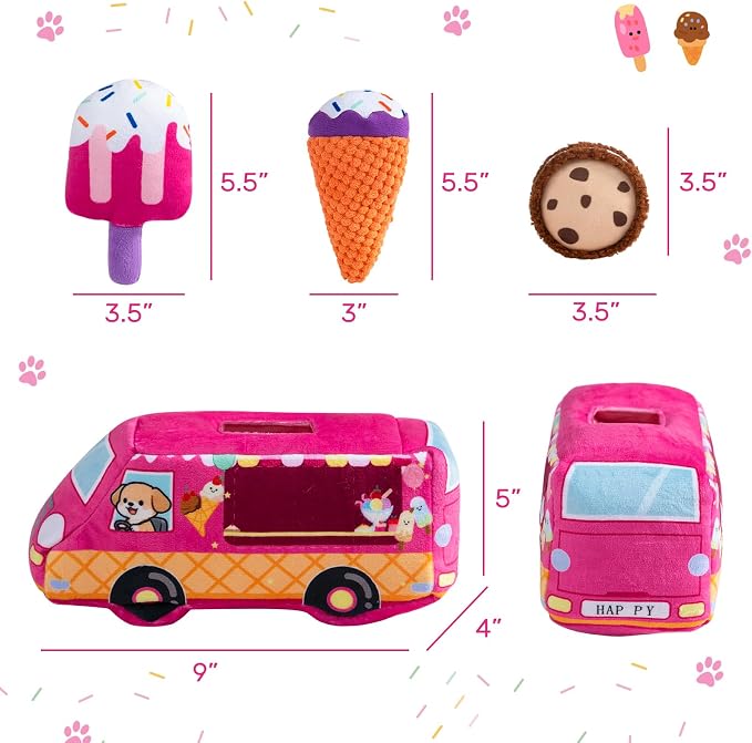 Hollypet Squeaky Hide and Seek Dog Toys for Small and Medium, Ice Cream | Interactive Plush Stuffed Dog Squeak Toys for Small Medium Sized Dogs and Non-Aggressive Chewers, Puppy Teeth Clean Chew Toys