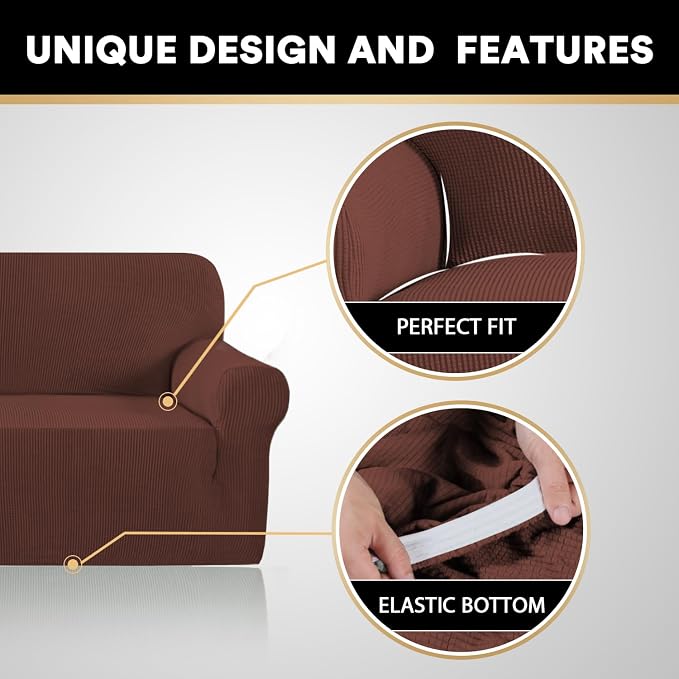 Stretch Sofa Cover Slipcover 1-Piece, Spandex Jacquard Fabric Universal Couch Cover for 3 Cushion, Washable Non Slip Sofa Cover, Pet Friendly (XL Sofa 89"-105",Burnt Brick)
