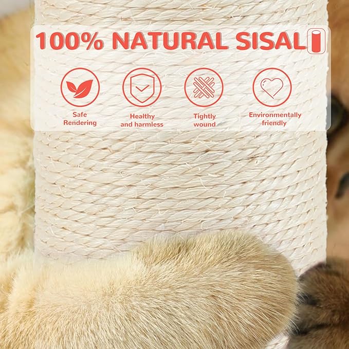 45'' Tall Cat Scratching Post Tree,Heavy Duty for Indoor Body Stretching | 3.5Inch Diameter Sisal Rope,Stable Real Wood Base,Artificial Plant Design Scratcher,Interactive Ball Toy for Home Decor