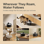Cordless Cat Water Fountain, 78oz/2.3L, Battery Operated, Silver | Stainless Steel Tray, Rechargeable 4000mAh, Wireless, Motion Sensor, Ultra-Quiet Pump, Locking Lid, Automatic Fountain