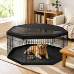 PETIME Foldable Metal Dog Exercise Pen/Pet Puppy Playpen Kennels Yard Fence Indoor/Outdoor 8 Panel 24" W x 36" H with Top Cover and Bottom Pad