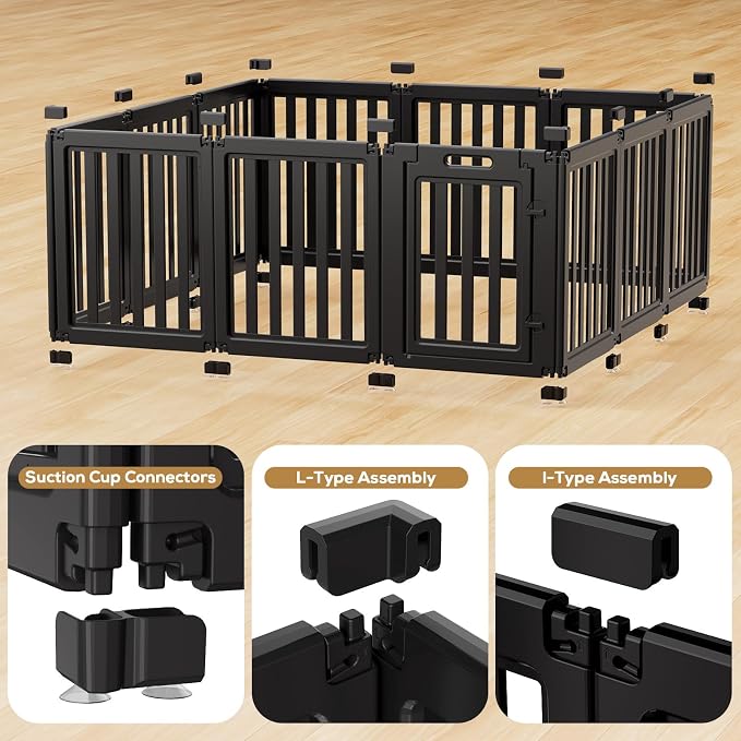 Dog Playpen, Clear Dog Pen, Dog Pen Indoor, Easy to Install and Remove Dog Play Pen, Puppy Playpen Suitable for Dogs, Cats,Dog Playpen Indoor (Black, 23.6 inch Height, 12 Panels)
