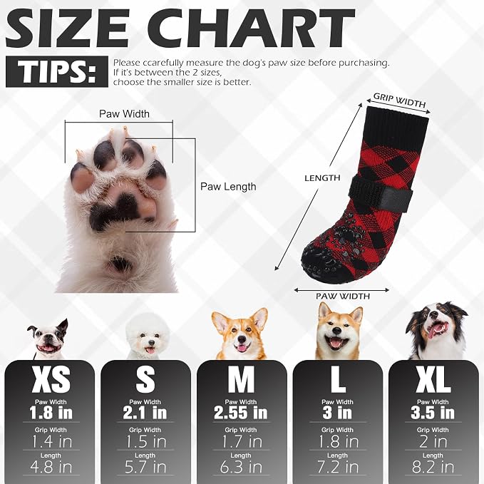EXPAWLORER Dog Socks to Prevent Licking Paws, Dog Shoes for Hot Pavement, Anti Slip Dog Booties for Hardwood Floors, Dog Boots & Paw Protectors for Small Medium Large Senior Dogs, Red Black L