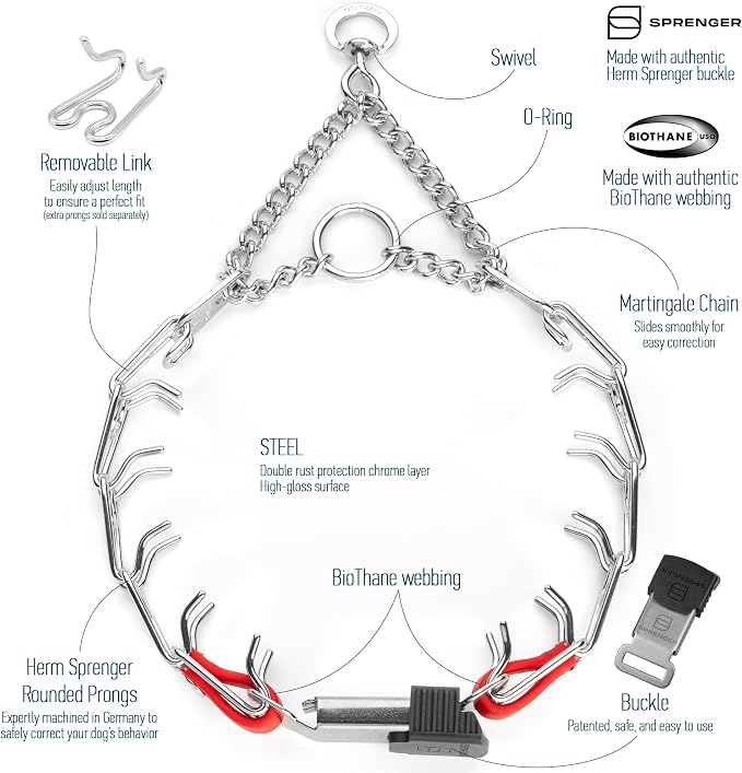 Herm Sprenger Chrome Plated Steel Dog Collar with Quick Release ClicLock Buckle and Biothane Insert Training Collar for Dogs Made in Germany (Cherry Red, 16in x 2.25mm(Neck Size up to 13-14in))