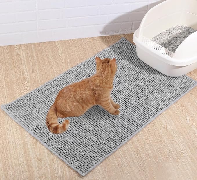VIVAGLORY Soft Cat Litter Box Mat, Large Litter Trapping Mat for Indoor Cat, Machine Washable Cat Kitty Litter Tray with No-Slip and Waterproof, 31"× 20", Grey | Litterbox Rug Box Catcher for Indoor & Floor, Easy Clean Washable Less-Mess Waterproof for...