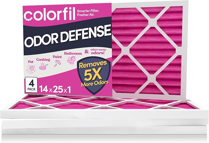 14x25x1 Air Filter (4-Pack) | Made in the USA | Color Changing | Remove Cat and Dog Odor | MERV 8 for Pet Hair Dander and Dust | 13.5"x24.5"x0.75" Exact Size