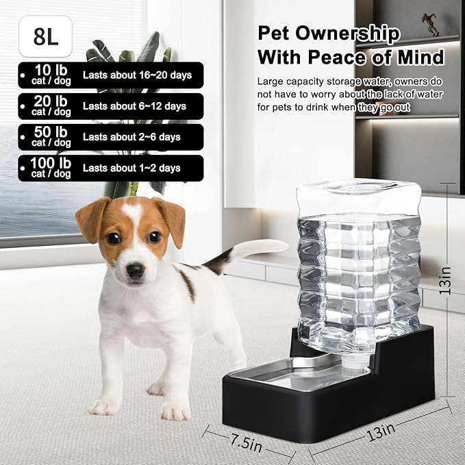 RIZZARI 8L Auto Dog Water Dispenser with Leak-Proof -Dog Water Bowls | Food-Grade Materials,Stable Base, Fresh Water Supply,Low Maintenance,Fits Multiple Pets,Home & Apartment Ready