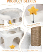 30" Kitten Cat Tower, Compact Beige Cat Tree with Condo & Perch | Plush Finish, Cozy Condo, Soft Top Perch, Sisal Scratching Post, Dangling Ball Toy, Anti-Tip Base, for Cats up to 15 lbs
