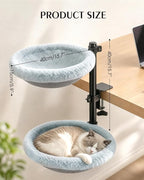 2-Tier Cat Desk Bed, Purrlato Lockable 360° Swivel, Steel Frame, 15.7-Inch | for Large Cats, Adjustable Clamp 0.5-3", Dual-Sided Cushion, 11-14" Height, No-Drill Mount, Machine Washable, Anti-Slip Base